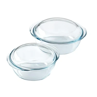 Immagine di Pyrex® Casseruola in vetro borosilicato Set di 2 Cottura a vapore, cucina rapida e gustosa, compatibile con microonde lavastoviglie (confezione da casseruole 1,6 L 2,3 L)