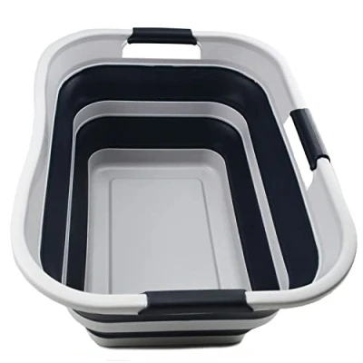 Immagine di SAMMART cesto portabiancheria pieghevole in plastica, 29 l, contenitore pieghevole, organizer portatile, salvaspazio, capacità acqua: 24 l (1, grigio/grigio ardesia)