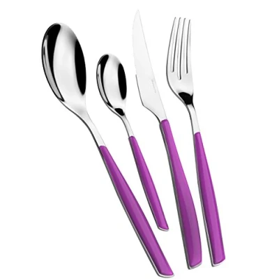 Immagine di BUGATTI, Glamour, Set Posate 24 pezzi in Acciaio Inox 18/10 e manico colore IRIS. 6 persone composto da cucchiai, forchette, coltelli cucchiaini caffè