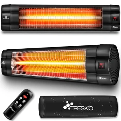 Immagine di TRESKO Riscaldatore ad Infrarossi 2500W con Telecomando 3 Livelli di Calore Stufa Elettrica da Esterno Terrazzo per Fuori e Dentro Radiatore Parete Display LED