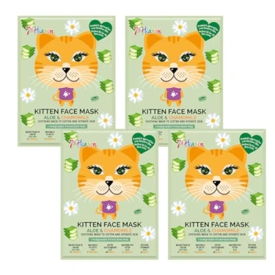 Immagine di 7th Heaven Multipack Kitten Face Mask con cetriolo e Aloe Vera per ammorbidire idratare la pelle, ideale tutti i tipi di (confezione da 4, età 8+)