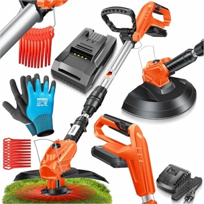 Immagine di Masko® Tagliaerba a Batteria Li da 20 V, 2,0 Ah e Caricabatterie decespugliatore con Circonferenza di Taglio 26 cm, Arancione