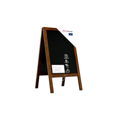 Immagine di ALLboards Lavagna Nera da Gesso con Cavalletto 118x61cm IDROREPELLENTE PESANTE RESISTENTE ALL’ACQUA, Struttura in Legno, Scrivibile Gessetti e Pennarelli a Gesso, per Bar Ristoranti Locali
