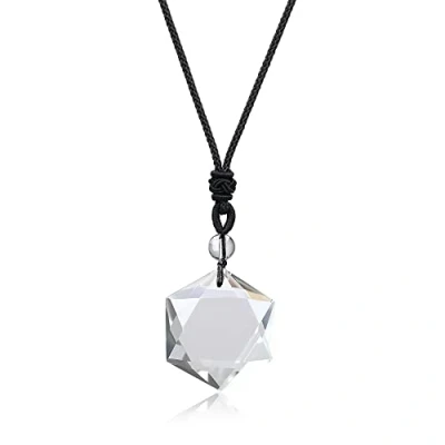 Immagine di COAI Collana Pendente con Esagrammo Stella di Davide in Cristallo Quarzo, Regolabile Ciondolo Pietre Benefiche