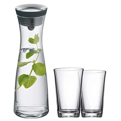 Immagine di WMF Caraffa acqua Basic in Nero 1L altezza 29 cm chiusura di lenti vetro acciaio inox Cromargan® e due bicchieri 0,25L