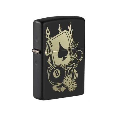 Immagine di Zippo 49257 Ace Accendino in Metallo con Caratteristico &#039;&#039;click&#039;&#039; Zippo, Antivento, Ricaricabile, Nero Opaco