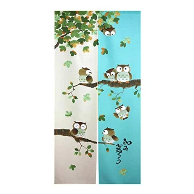 Immagine di LIGICKY Noren giapponese, tenda lunga per porta, mosche, zanzariera, divisorio ambienti, colore verde, 85 x 150 cm (gufo su albero)