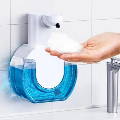 Immagine di Dispenser Sapone Bagno Automatico,420 ml Cucina Elettrico Parete Schiuma,4 Livelli Regolabili Ricaricabile via USB per