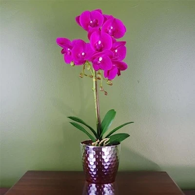 Immagine di Leaf Orchidea Phalaenopsis artificiale, 50 cm, colore: rosa scuro e argento