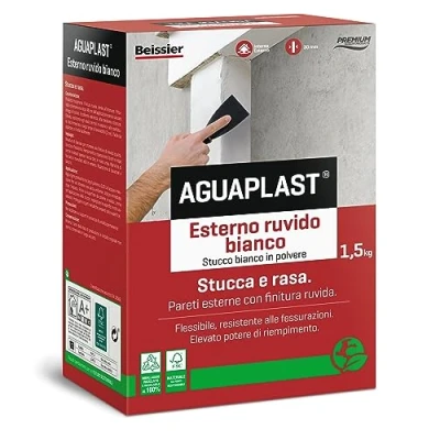 Immagine di Aguaplast SR5 ruvido bianco. Stucco rasante per esterni/interni finitura ruvida bianca 1,5 kg