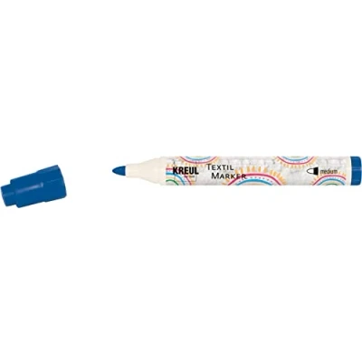 Immagine di Kreul 90768 Pennarello Tessile Medio, Blu, con Punta Grande in Fibra insensibile, Larghezza del Tratto da 2 a 4 mm Circa, Tessuti Leggeri, Colore Blue, Medium,