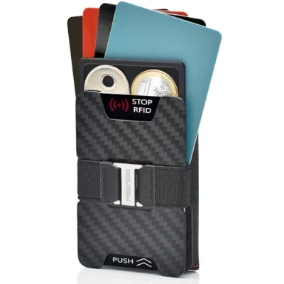 Immagine di POCARDO Slim Wallet, Nero con cuciture a contrasto, Mit Münzfach und RFID Blocker, Minimalista