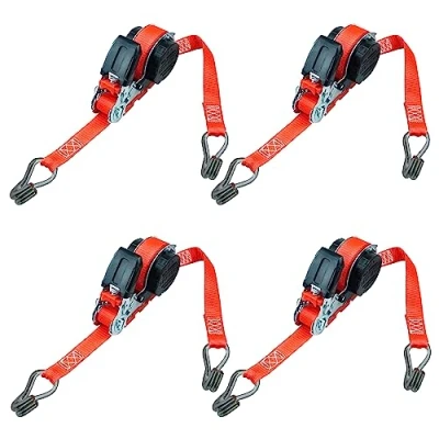 Immagine di PETEX 4 cinghie a cricchetto automatiche, autoavvolgenti, 1 pezzo, 5 m x 25 mm, 350/700 daN, fino 700 kg, rosso, doppio gancio punta