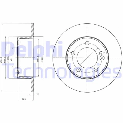 Immagine di DELPHI BG4321 Disco freno 305 12 5 pieno Oleato non trattato senza cuscinetto ruota, anello sensore ABS RENAULT: MASTER 3 Kasten,