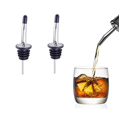 Immagine di ZHjuju Versatore di liquore, 2 Pezzi in Acciaio Inossidabile Conico Liquore Bottiglia con tappi antipolvere silicone per bottiglie aceto sciroppo caffè e olio d&#039;oliva.