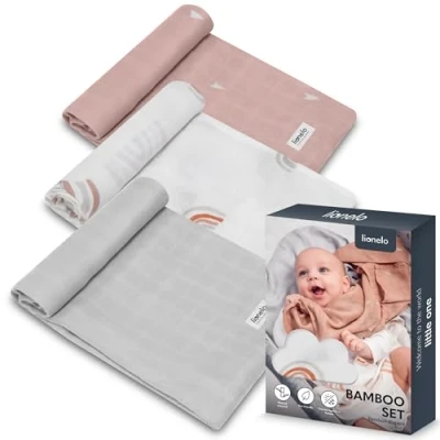Immagine di Lionelo Bamboo Set 3 Pezzi Mussole per neonato 70x70 cm in cotone bambù 100% naturale, Sicure dal primo giorno di vita, Antibatteriche Antimicotiche Ipoallergeniche Morbide Fasciatoio odori resistenti