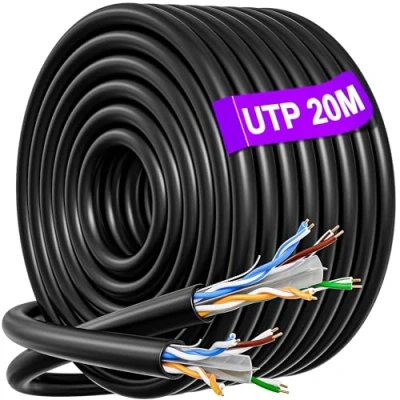 Immagine di Cavo Ethernet 20 metri, Cat 6 LAN Alta Velocità di Rete 20m Esterno Impermeabile, 23AWG Lungo Installazione Internet, UTP RJ45 Gigabit 250MHz Banda Larga Patch Nero per Router