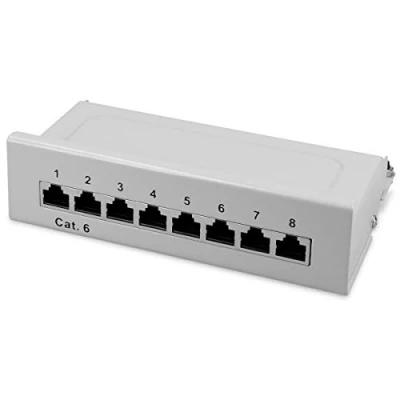 Immagine di kwmobile Patch Panel 8 Porte 1 Gbit/s Pannello Cat 6 schermato Distributore Cat6 con Cavo per Messa a Terra e Kit Montaggio Grigio