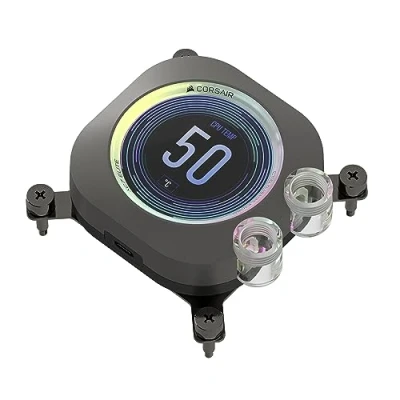 Immagine di CORSAIR XC7 RGB ELITE LCD Waterblock per CPU Schermo IPS 480x480 31 LED USB C Adatto Intel LGA 1700, AMD AM5 e precedenti Grigio Invisibile
