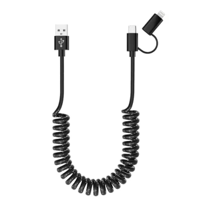 Immagine di Cavo Lightning USB C 2 in 1 Spirale [MFi e 3A Dati] a compatibile con Carplay Android Auto, di ricarica Phone corto i 15 14/Android/Huawei/Galaxy