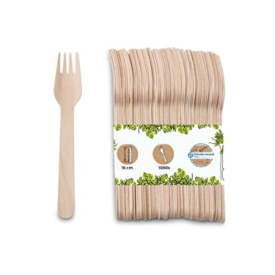 Immagine di BIOZOYG 1000 forchette monouso in legno I posate biodegradabili e compostabili forche stoviglie stabili 16,5 cm
