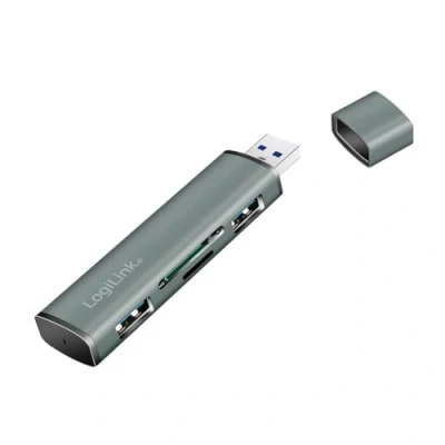 Immagine di LogiLink UA0394 Hub USB 3.1 Contenitore in alluminio, Con lettore di schede SD incorporato, LED stato Grigio Siderale