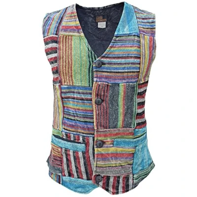 Immagine di Gheri Gilet da uomo Top Patchwork a righe Boho Stonewashed con bottoni medio