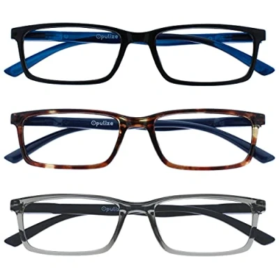 Immagine di OPULIZE See Occhiali da Lettura Filtro Set 3 Luce Blu Montatura Stretta Cerniere a Molla Migliorano il Sonno Gaming Computer Anti Riflesso Nero Marrone Grigio Uomo Donna BBB9 127 +2.00
