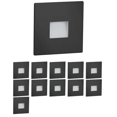 Immagine di ledscom.de 12 LED luce per scale/apparecchio da incasso a parete FOW interni ed esterni, downlight, angolare, nero, 85 x mm, bianco freddo