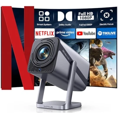 Immagine di Proiettore 4K Smart TV【Netflix Ufficiale/Dolby/Tiro Corto】Auto Keystone Electric Focus Mini Videoproiettore Portatile 700 ANSI 1080P Nativo Full HD WiFi6 BT5.2 Rotazione 360 Soffitto Per Smartphone
