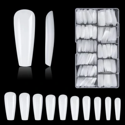 Immagine di Confezione da 500 punte finte per unghie in acrilico artificiale con custodia saloni di e nail art fai te a casa, 10 misure (bianco)