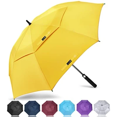 Immagine di ZOMAKE Ombrello da Golf Grande 172cm Automatico Ombrelli Pioggia Grandi Resistente Antivento Con Doppio Baldacchino Extra Large Umbrella Per Uomo Donna(Giallo)