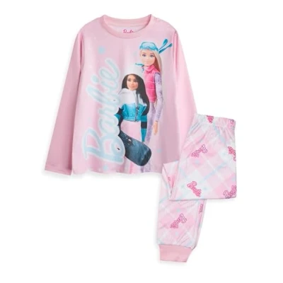 Immagine di Barbie Set Pigiama per Ragazze con Grafica Bambola, Neve, Inverno, Sci, Snowboard, Bambini Completo di Indumenti da Notte Coordinati stagionale a Maniche Lunghe e Gamba Lunga