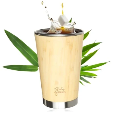 Immagine di Robin Goods® Tazza da Bere in Acciaio Inossidabile e bambù di 500 ml Campeggio infrangibile priva BPA (1 Pezzo ml)