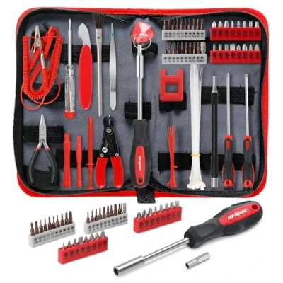 Immagine di Hi Spec Kit di utensili precisione da 56 pezzi con portainserti a cricchetto, inserti Pozidriv, Tringolari, Pentahole ed Esagonali, Spellafili per riparazioni IT, computer
