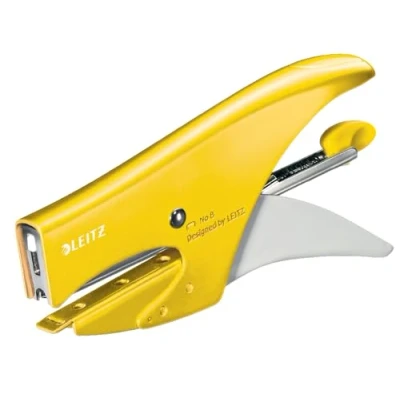 Immagine di Leitz Cucitrice a pinza, Capacità 15 fogli, Design ergonomico in metallo, Include punti, Gamma WOW, 55472016 Giallo
