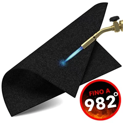 Immagine di tappetino ignifugo per saldatura 40x32 cm è resistente al calore fino a 982C nero teuto ideale come antifuoco o fare barbecue, protezione dal non combustibile