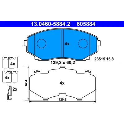 Immagine di ATE 13.0460 5884.2 Kit pastiglie freno con segnalatore acustico usura lamierino anticigolío accessori MAZDA: MPV 2
