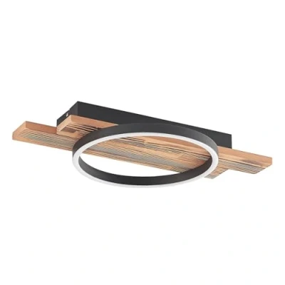 Immagine di plafoniera LED &#039;Sentoa&#039; dimmerabile (Moderno) colore Ocra, in Legno ad es. Soggiorno &amp; Sala da pranzo (1 luce, lampadina inclusa) di Lindby lampada LED,
