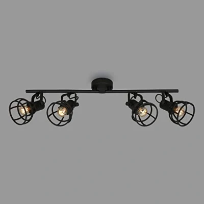 Immagine di Briloner lampada da soffitto retrò con paralume a traliccio, vintage 4 luci, attacco E14 max. 25 watt, paralumi regolabili, spot rustico in acciaio, nero.