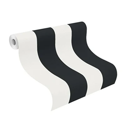 Immagine di Rasch, carta da parati &quot;Just Me, design grafico a righe, nero e crema/bianco, 286694
