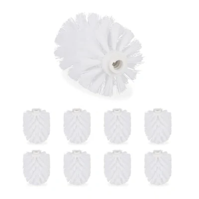 Immagine di Relaxdays Spazzole di Ricambio per WC, Set da 9, Testine Intercambiabili, Plastica, Filettatura 12mm, D 8cm, Bianco