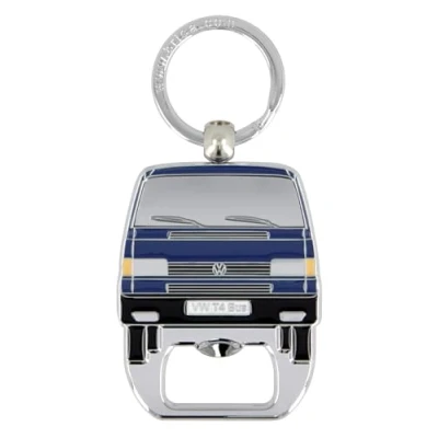 Immagine di Brisa VW Collection Volkswagen Portachiavi vintage in metallo con apribottiglie/cavatappi, per chiavi/zaino/borsa, Camper T4 Bus design (Fronte Bus/Blu)