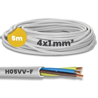 Immagine di Kalitec H05VV F tubo flessibile 4 x 1 mm² I cavo di alimentazione 4G1 mm2 con conduttore protezione, in PVC per interni, elettrico bianco, lampada flessibile,