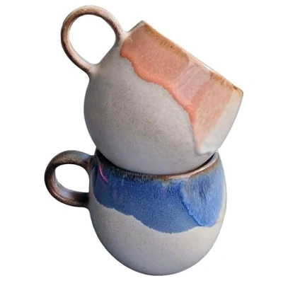 Immagine di PintoCer Tazze in ceramica con manico, 2 pezzi, gres, adatte per lavastoviglie e forno a microonde, ideali caffè, latte, tè cioccolato