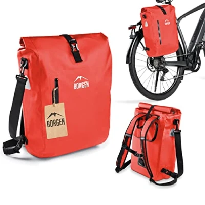 Immagine di Borgen Borsa da bicicletta per portapacchi 3 in 1 zaino I a tracolla combinata 100% impermeabile e riflettente con tasca laptop rimovibile