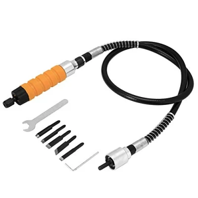 Immagine di Set Scalpelli per Legno, Scalpello Elettrico con 5 Lame Da Intaglio, 2 Chiavi, Tubo Morbido, Strumento Intagliare Elettrico, Trapano Fai Te