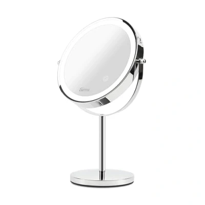 Immagine di Girmi BE02 Specchio per Trucco con Luce LED, Lente di ingrandimento 1x/3X, Illuminazione a 3 colori, Ricaricabile Doppio specchio, Rotazione 360 e Tasto Touchscreen, Cromato