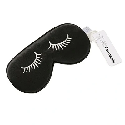 Immagine di townssilk maschera di sonno seta 100% con cintura regolabile, comoda e morbida per sonno, ultra Nero Modello