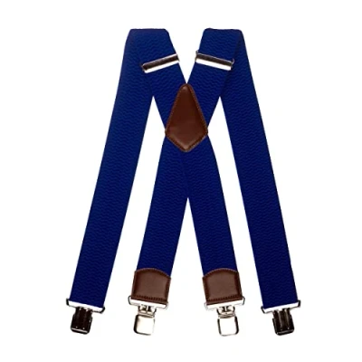 Immagine di Olata Bretelle da Uomo a Forma di X con Pelle Marrone, Extra Larghe, 5 cm. Blu Royal